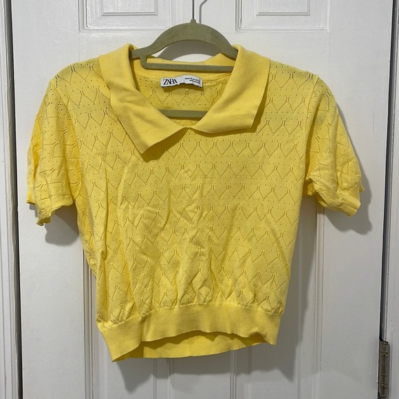 Zara yellow cropped top with see through designs - Picture 1 of 4